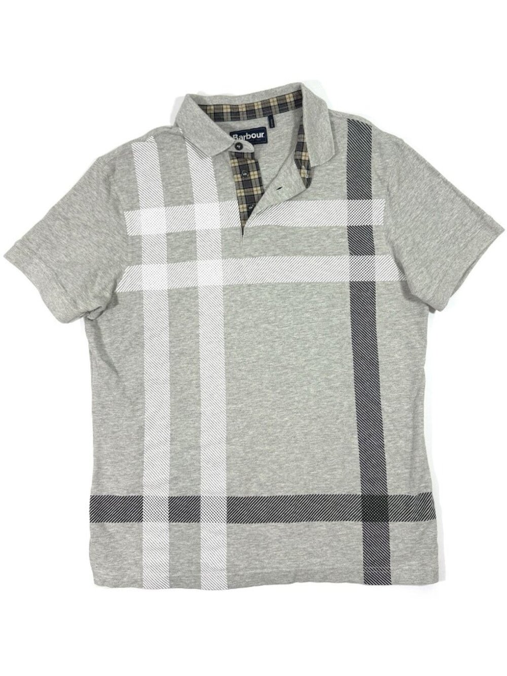Barbour Mens Blaine Tartan Polo Shirt Size Large Gray Plaid Pique Cotton Preppy
